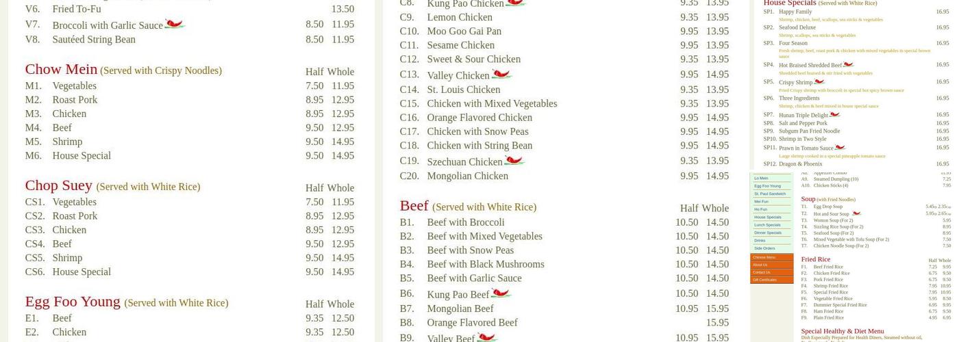 Valley Wok Menu