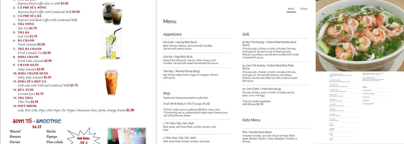 Pho Duy Vietnamese Restaurant Menu