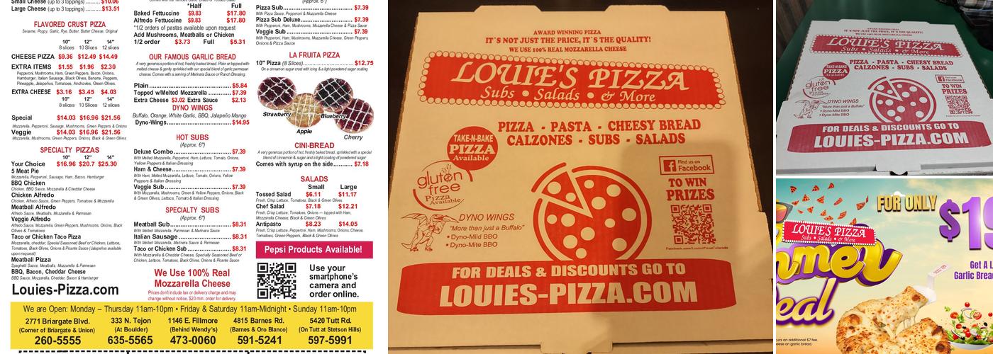 Louies Pizza Menu