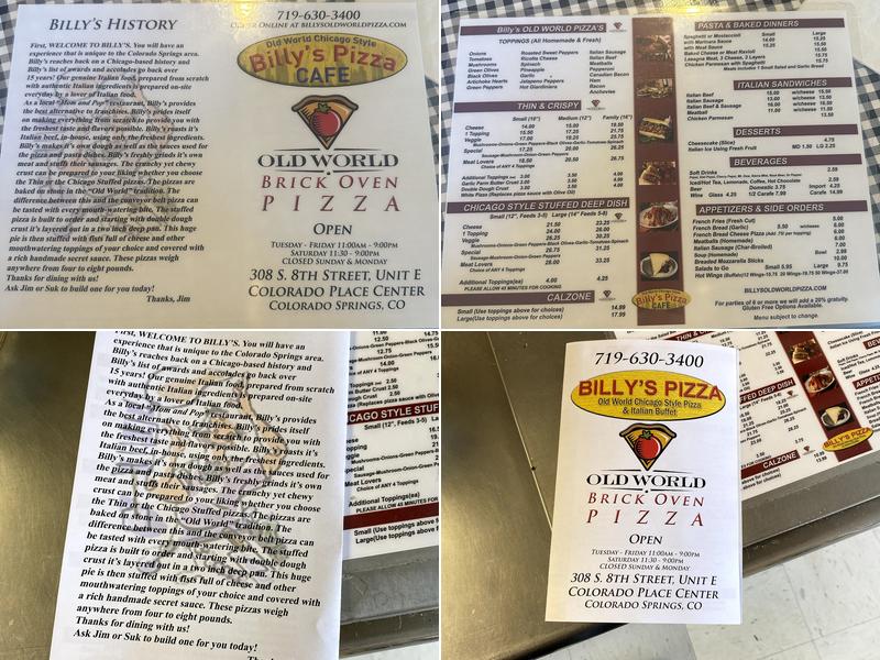 Billy's Old World Pizza Menu