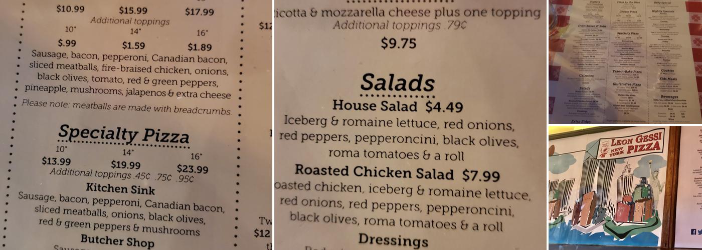 Leon Gessi New York Pizza Menu
