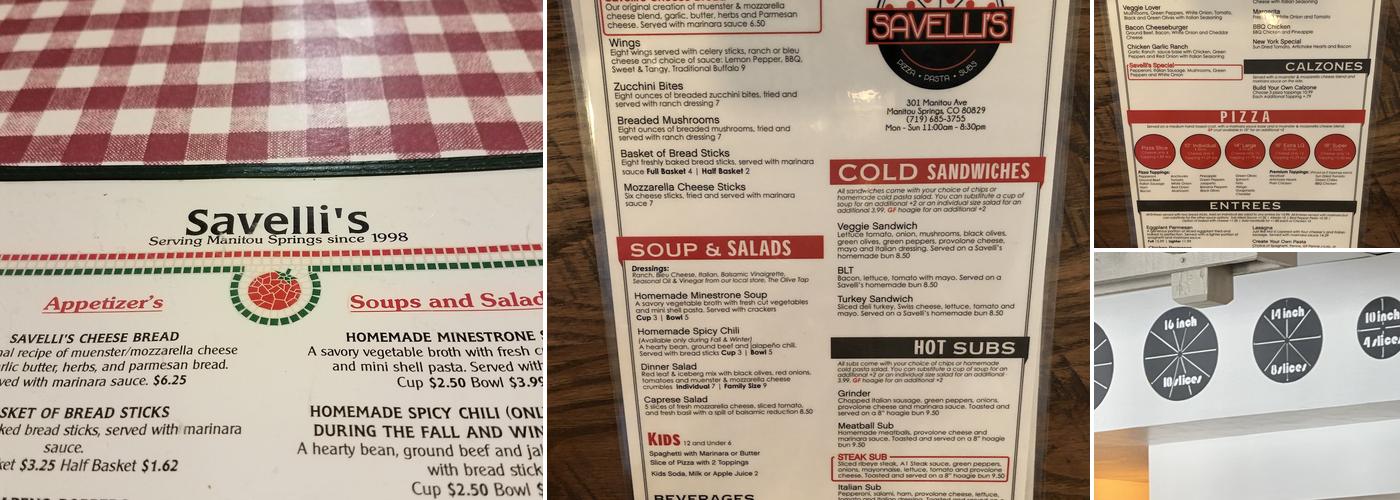Savelli's Menu