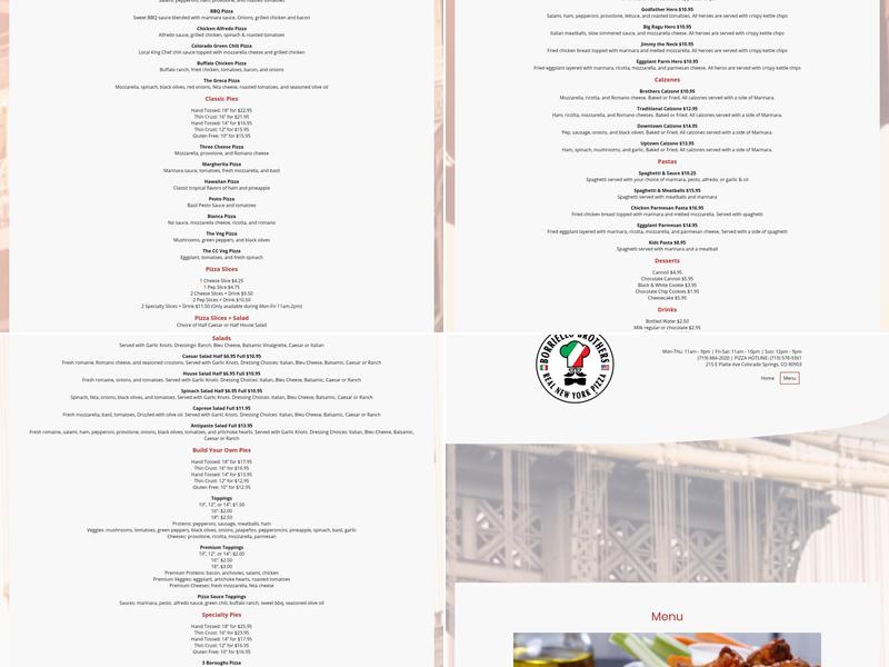 Borriello Brothers Real New York Pizza Menu