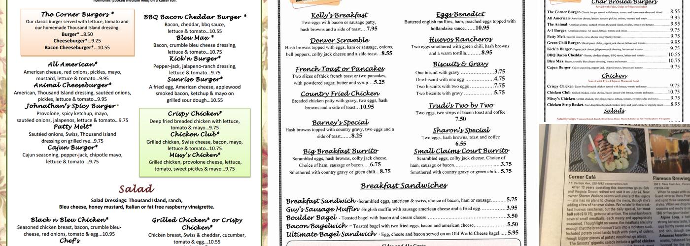 Corner Cafe Menu