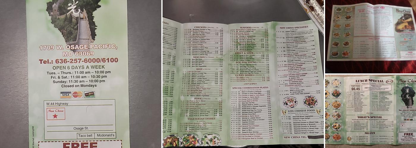 New China Menu