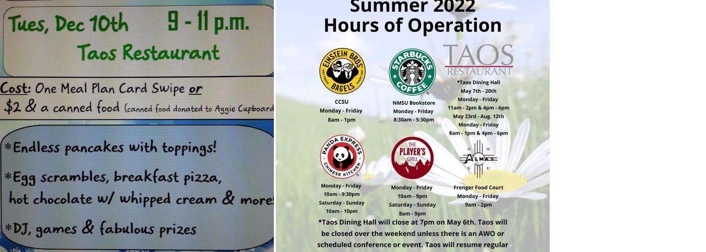 Taos Dining Hall Menu