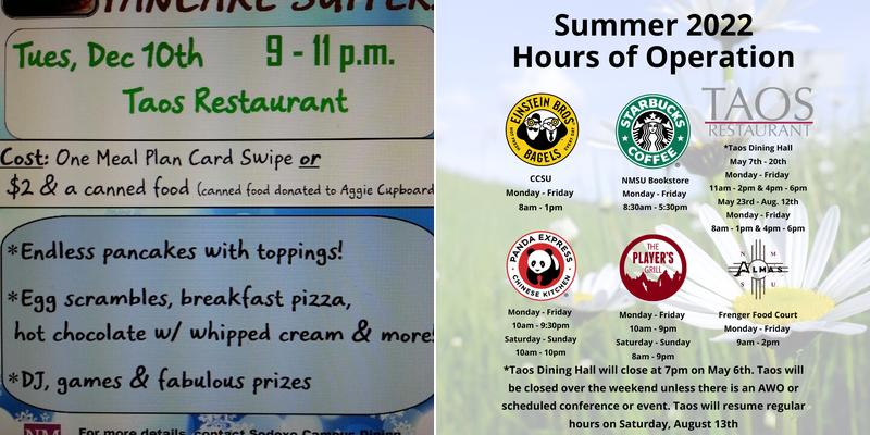 Taos Dining Hall Menu