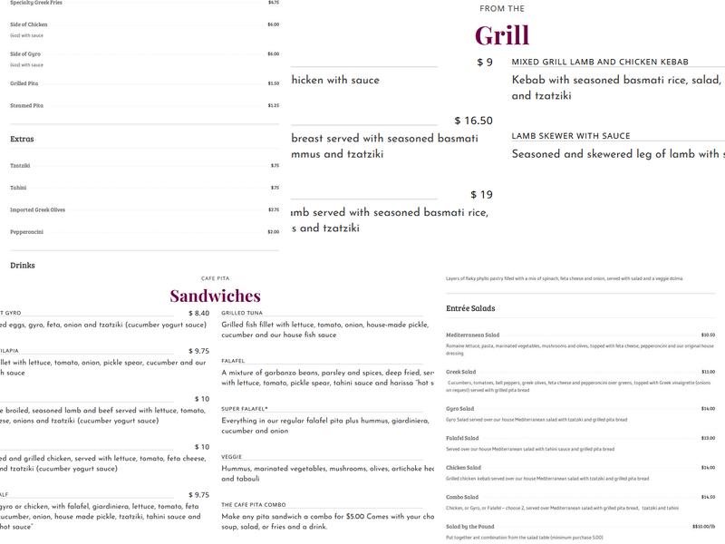 Mediterranean Cafe Menu