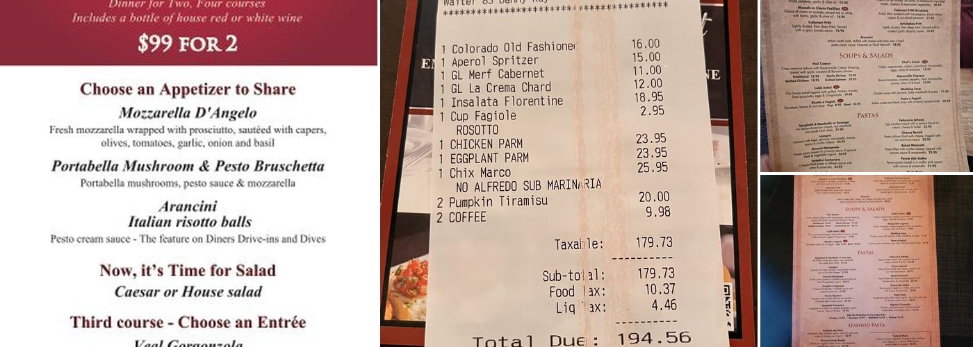 Paravicini's Italian Bistro Menu