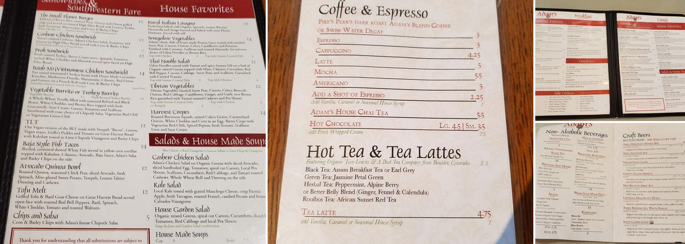 Adam’s Mountain Cafe Menu