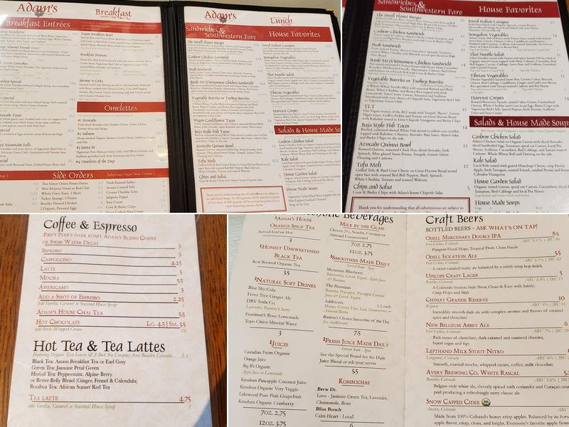 Adam’s Mountain Cafe Menu