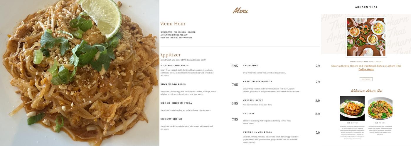 Arharn Thai Menu