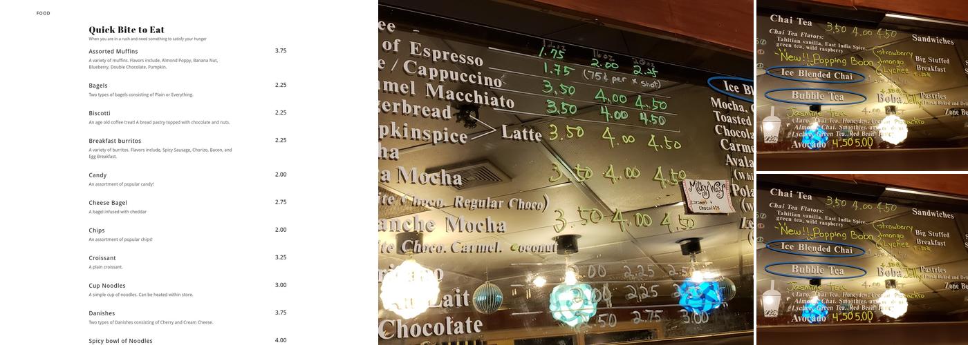 Coffee and Tea Zone Menu