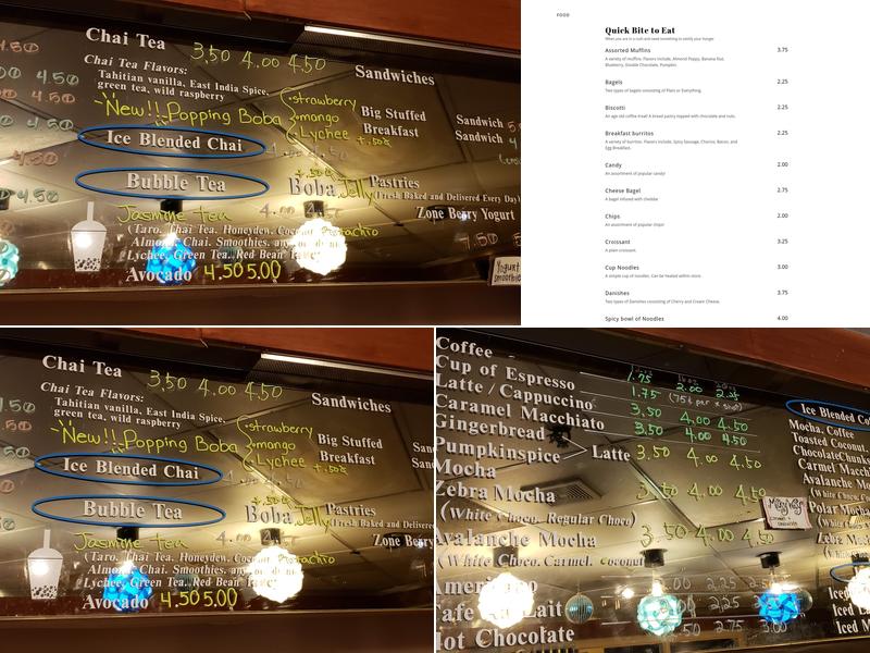 Coffee and Tea Zone Menu