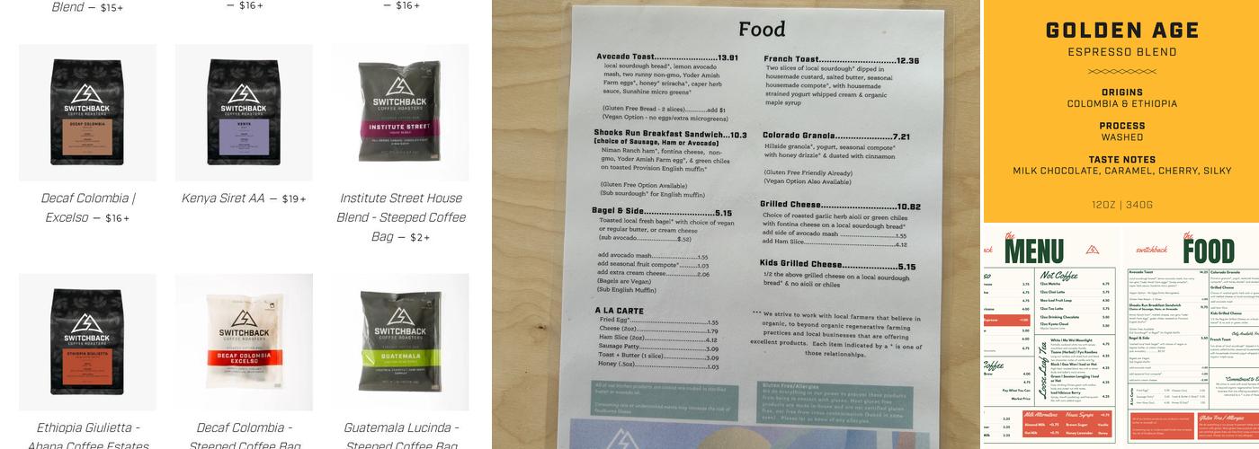 Switchback Coffee Roasters - Shooks Run Menu