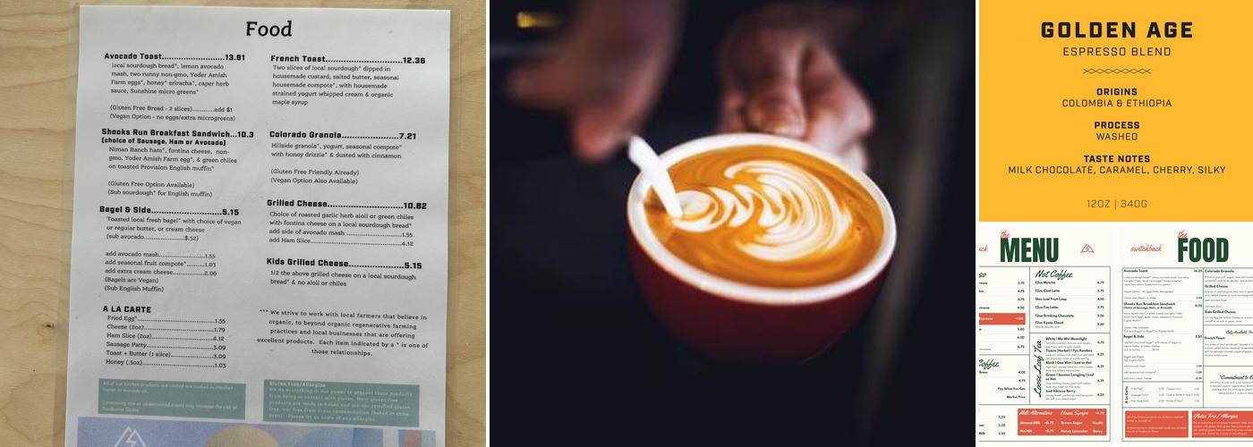 Switchback Coffee Roasters - Shooks Run Menu