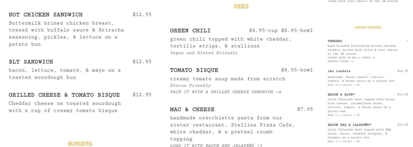 Ivywild Kitchen Menu