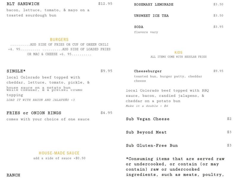 Ivywild Kitchen Menu