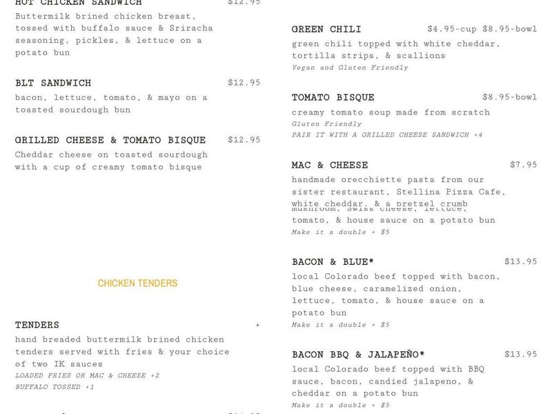 Ivywild Kitchen Menu