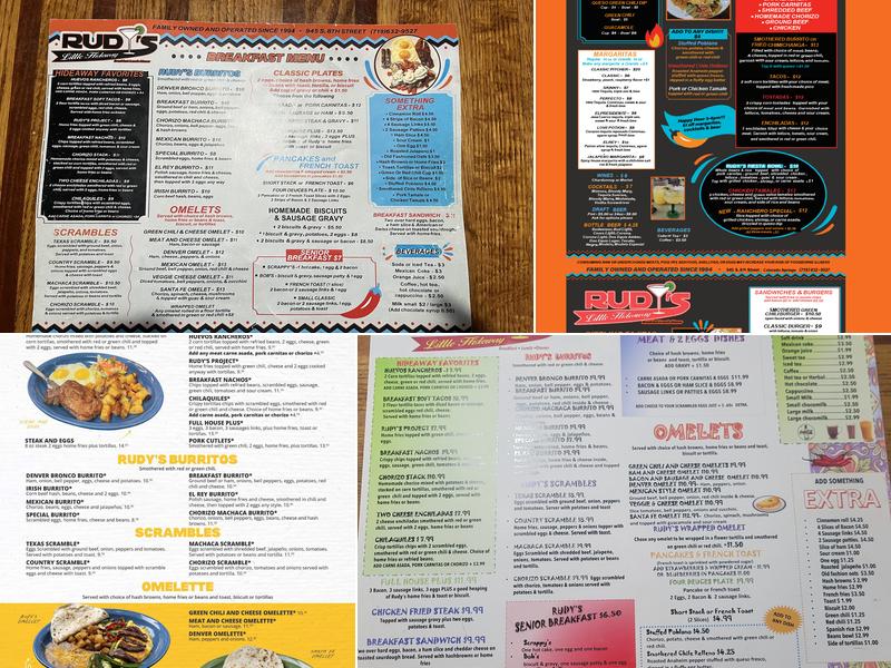 Rudy's Little Hideaway Restaurant Menu