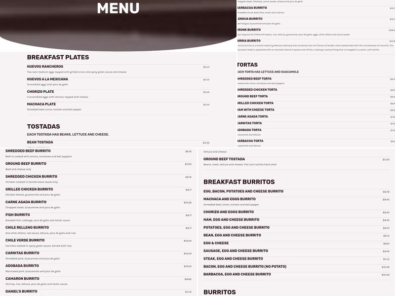 Daniel's Taco Shop Menu