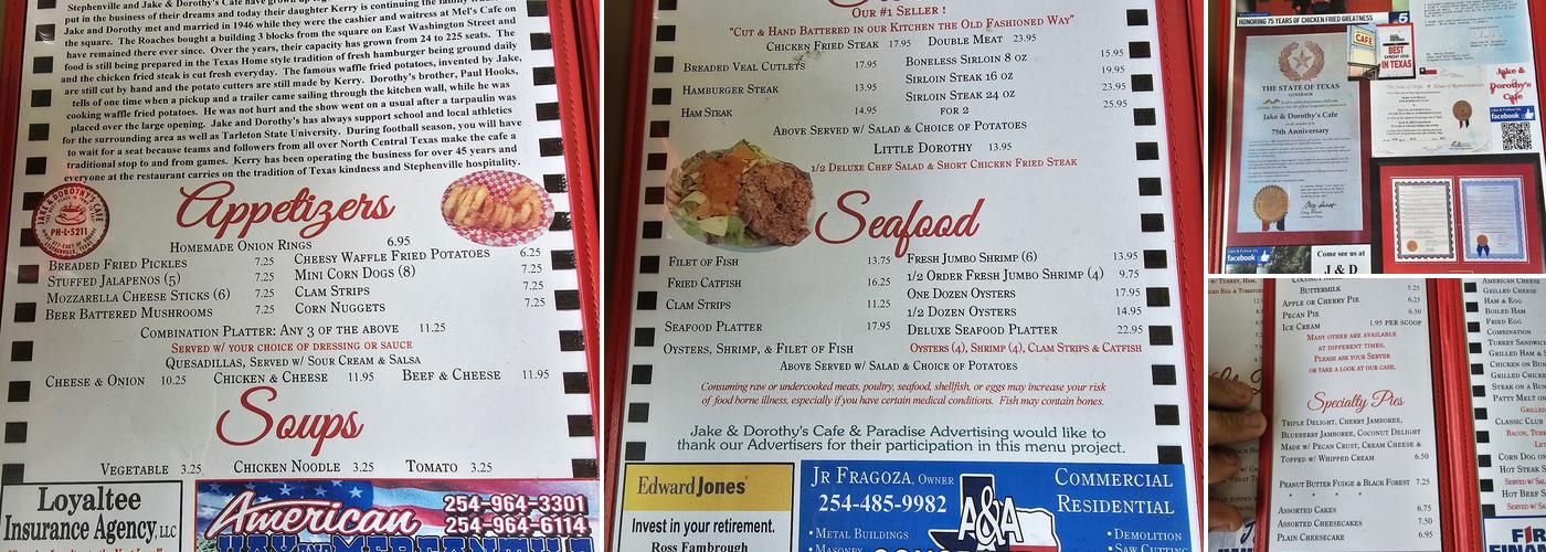 Jake & Dorothy's Cafe Menu