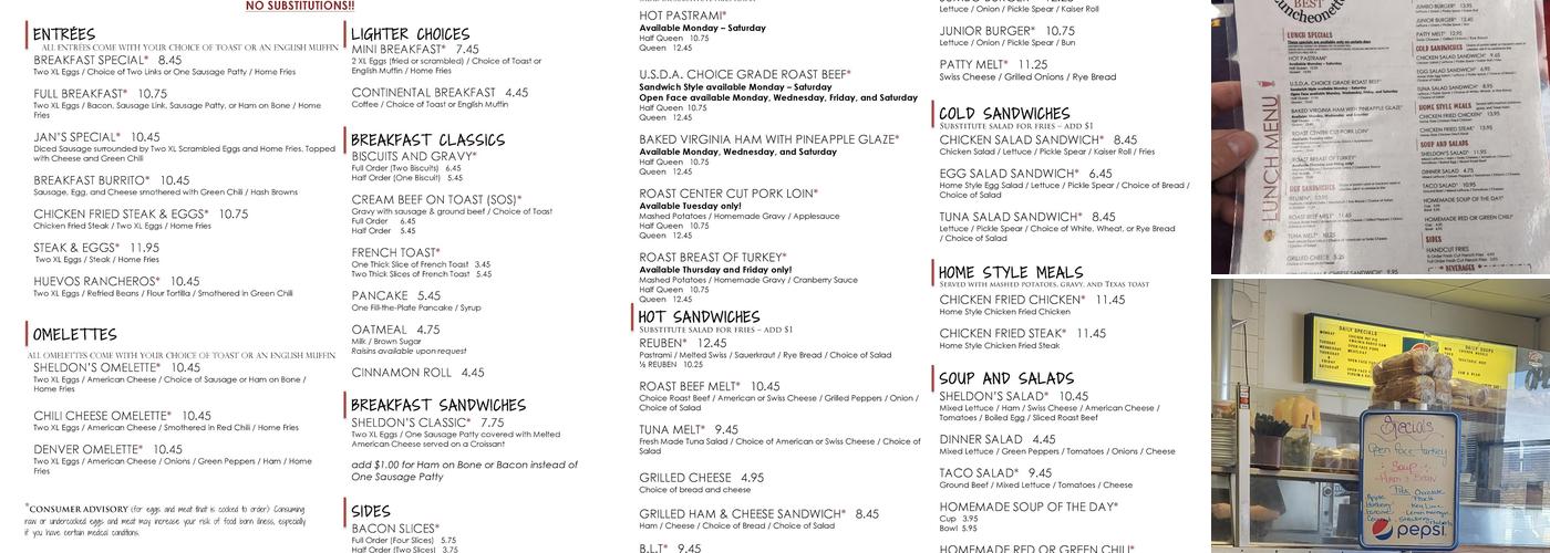 Sheldon's Luncheonette Menu