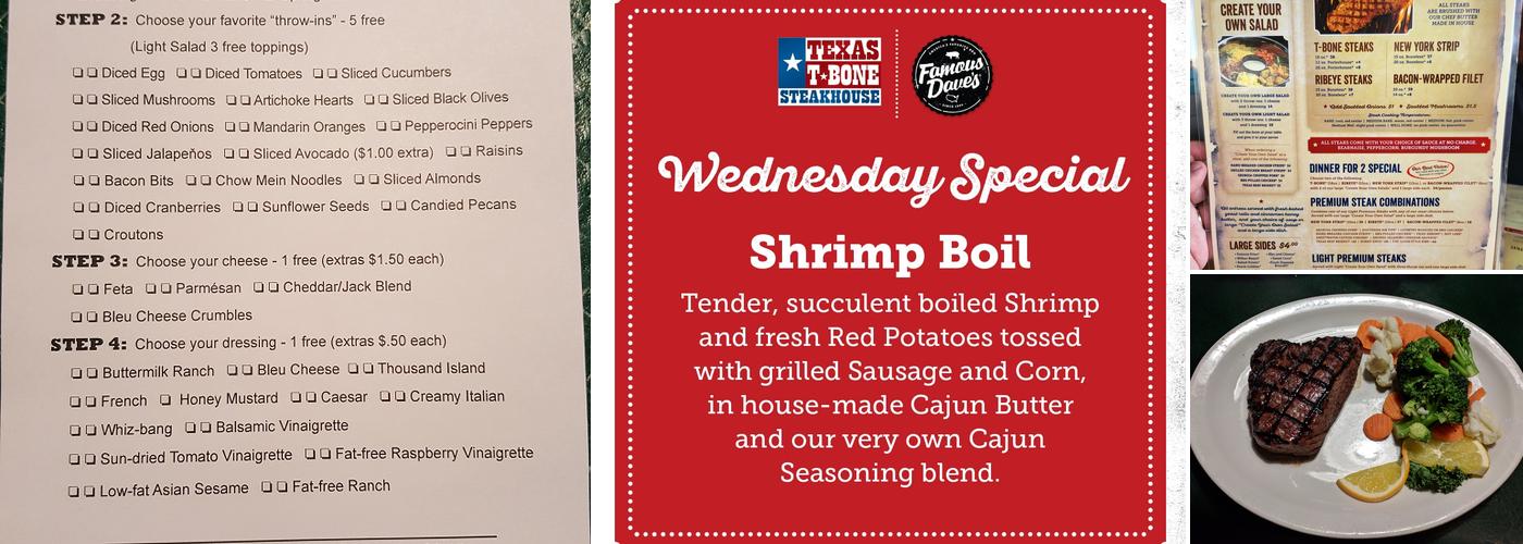 Texas T-Bone Steakhouse Menu