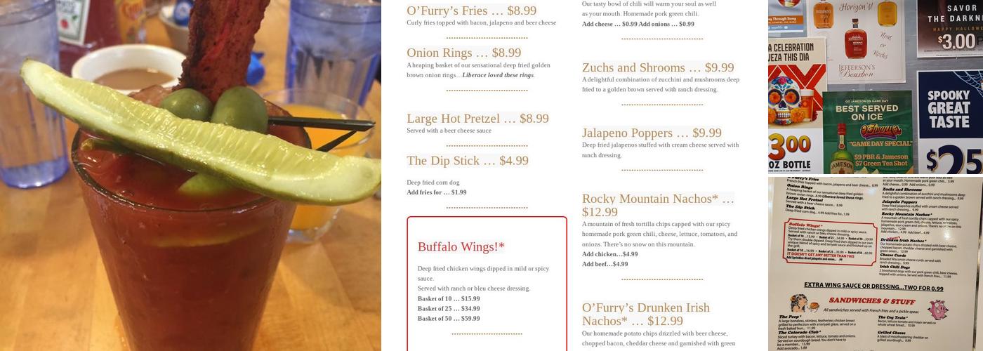 O'Furry's Menu
