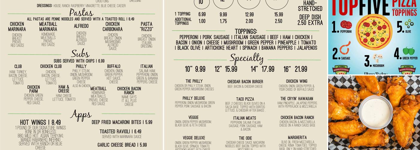 Philly's Pizza Menu
