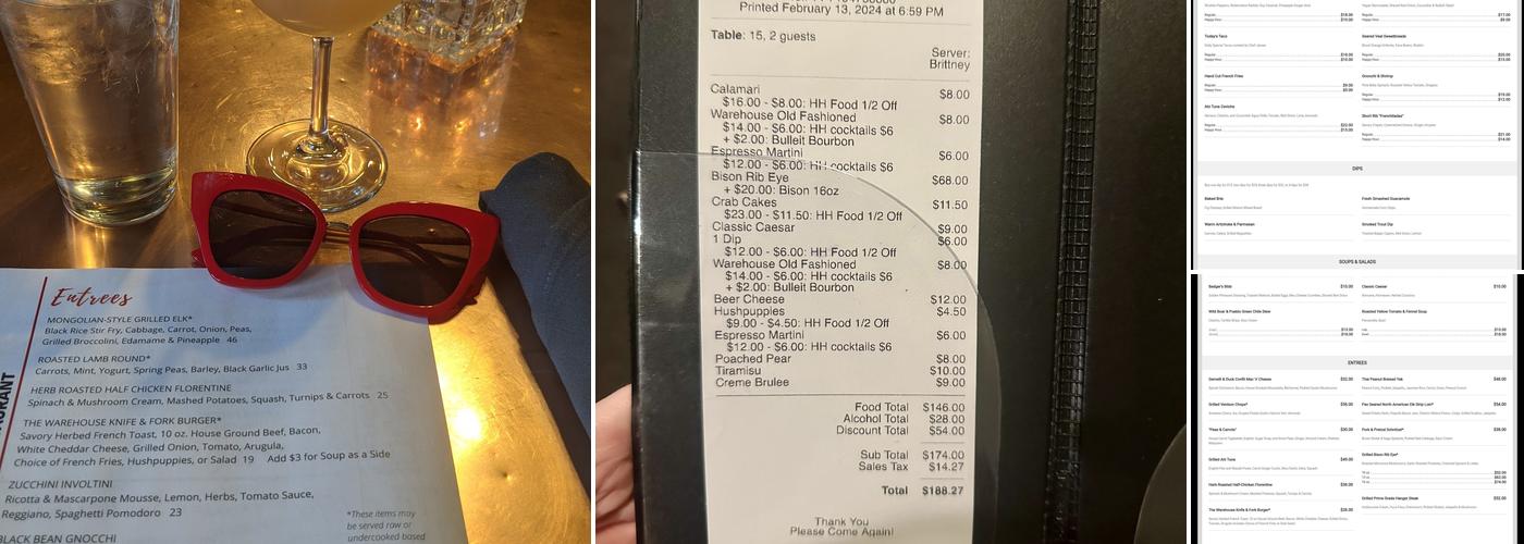 Warehouse Restaurant & Gallery Menu