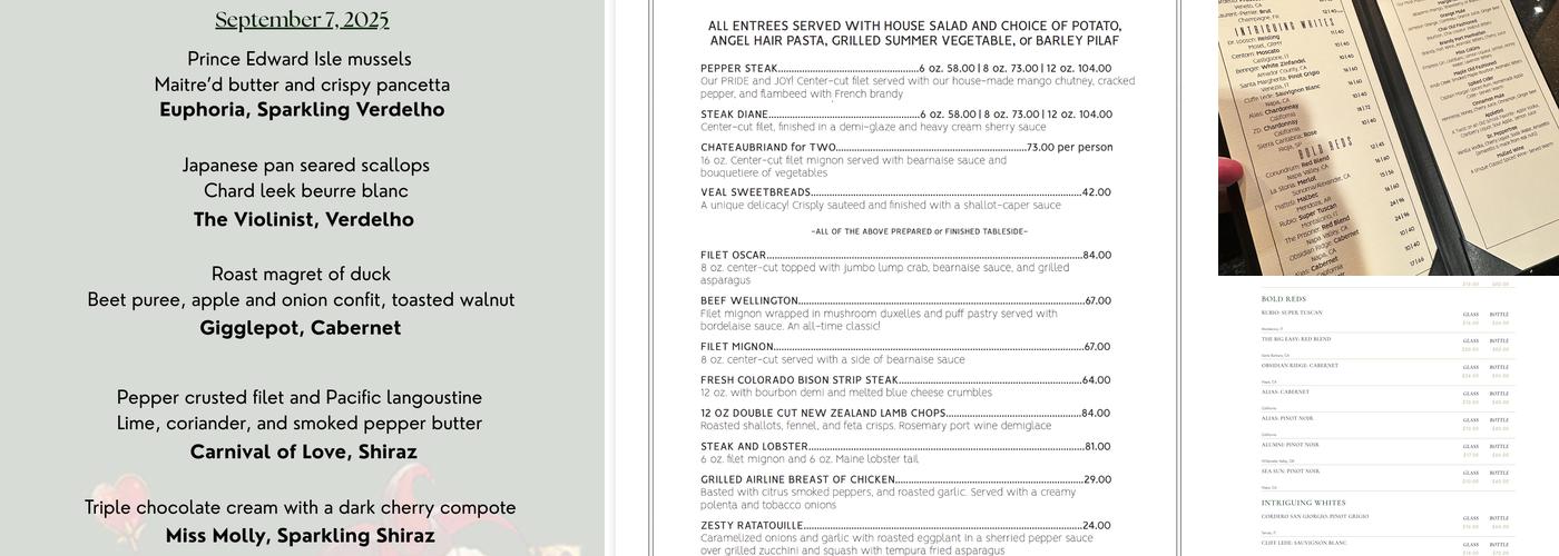 Pepper Tree Restaurant Menu