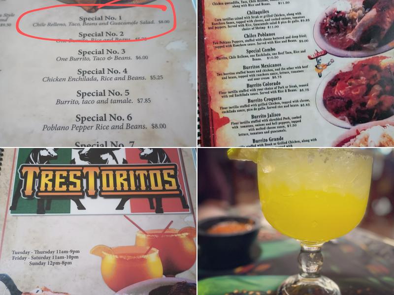 Tres Toritos Menu