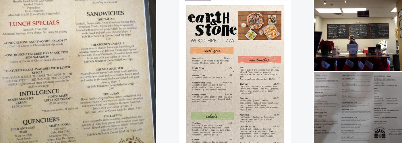 Earth and Stone Wood Fired Pizza Menu