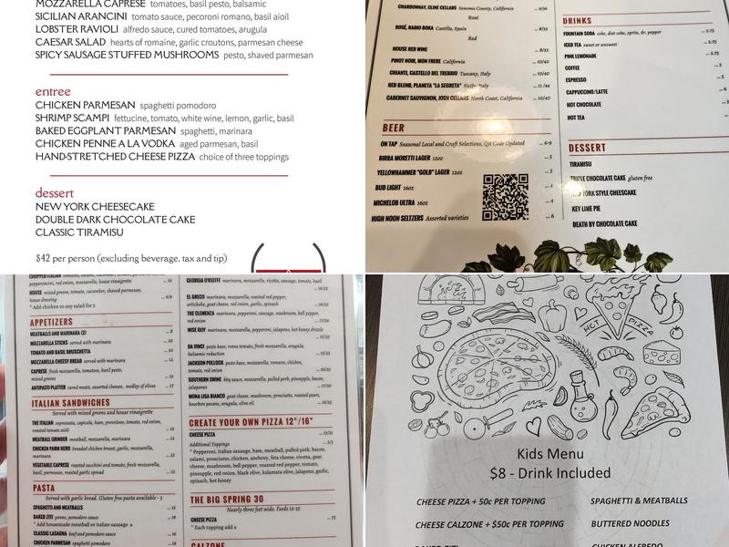 Pane E Vino Pizzeria Menu