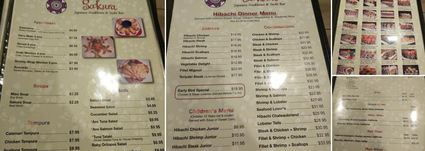 Sakura Japanese Restaurant Menu