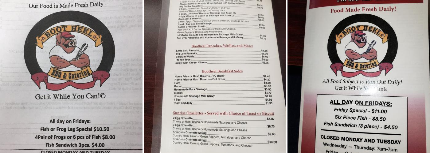 Bootheel BBQ and Diner Menu
