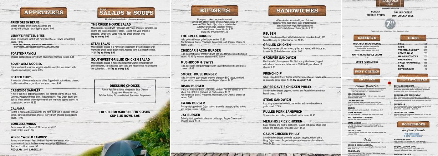 The Creek Grill & Sports Bar Menu