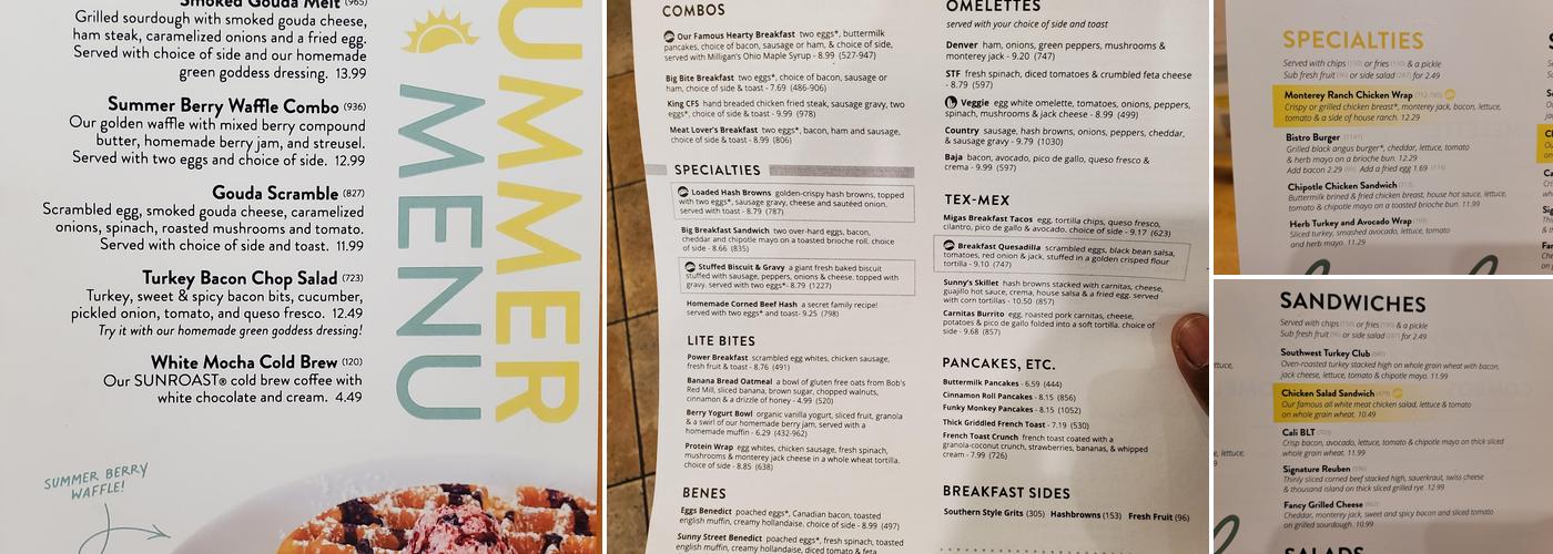 Sunny Street Cafe Menu
