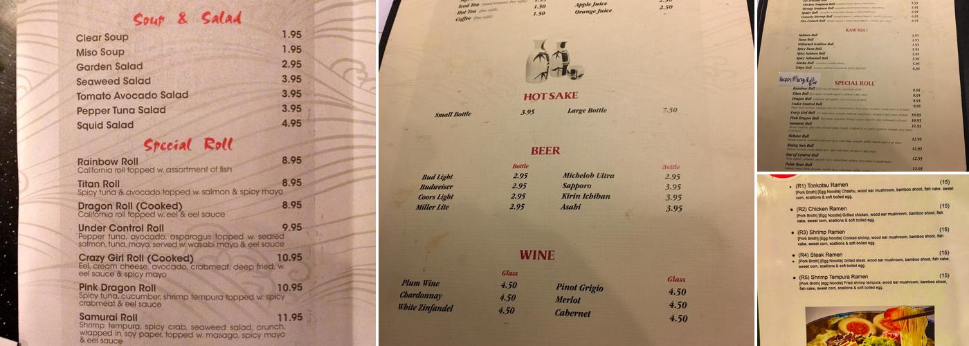 Samurai Steakhouse Menu