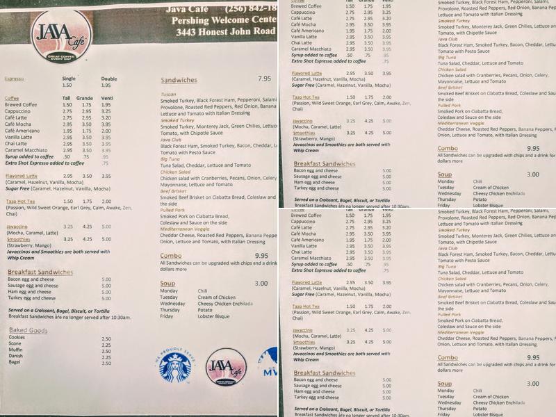 Java Cafe Menu