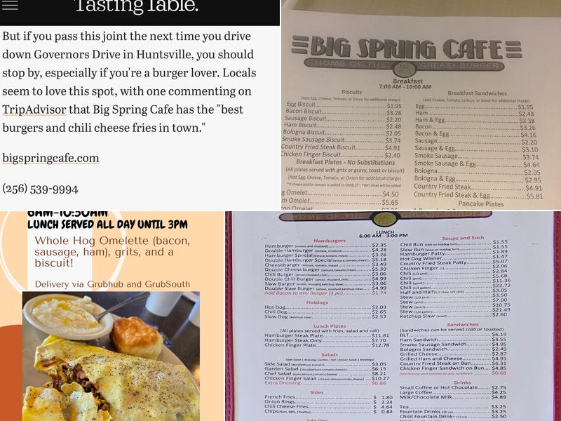 Big Spring Cafe Menu