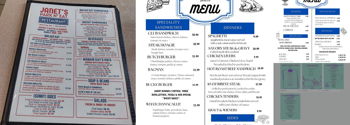 Janet's LLC Menu