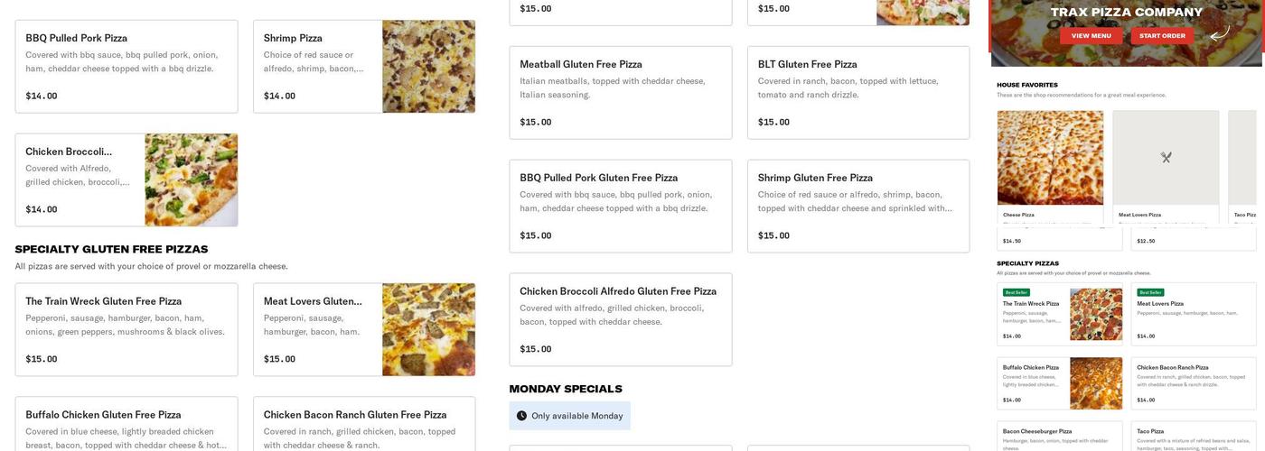 Trax Pizza Menu