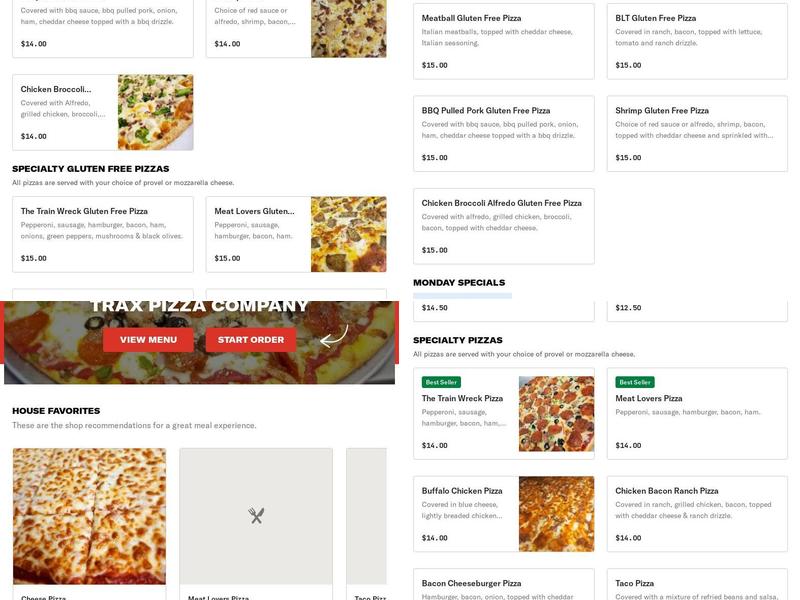 Trax Pizza Menu