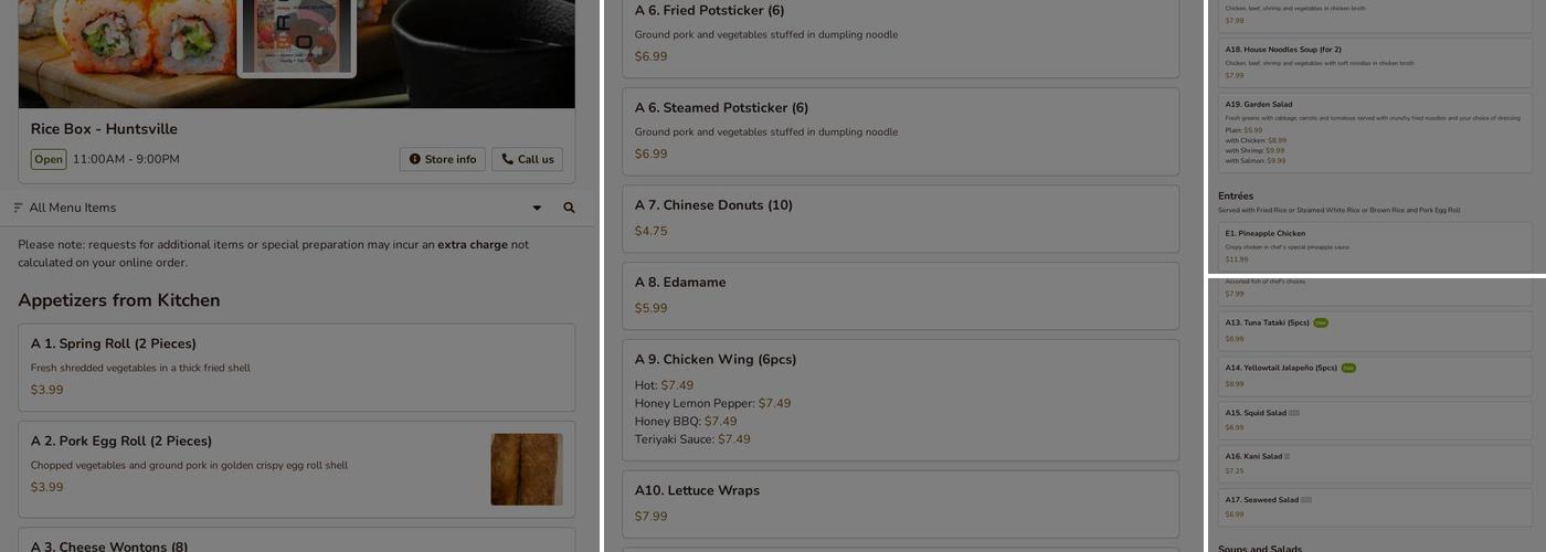 Rice Box Menu