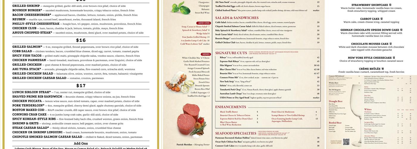 Connors Steak & Seafood Menu