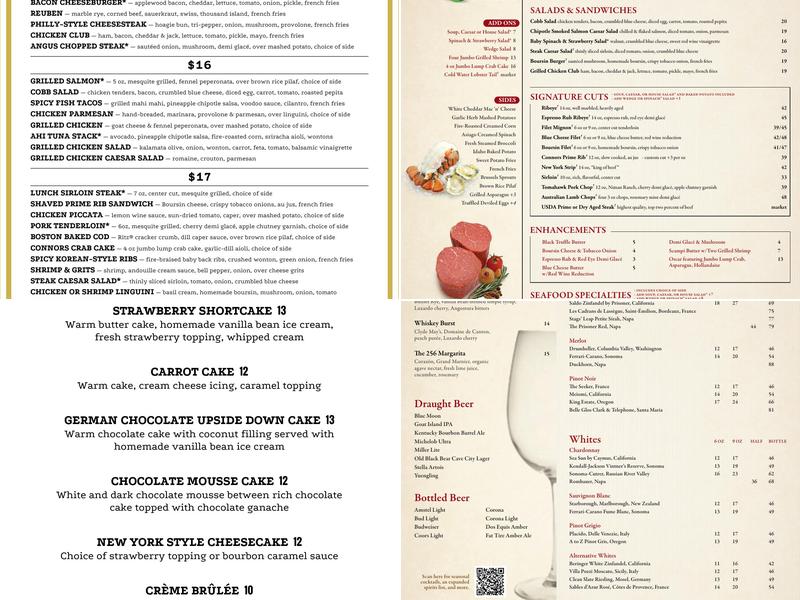 Connors Steak & Seafood Menu