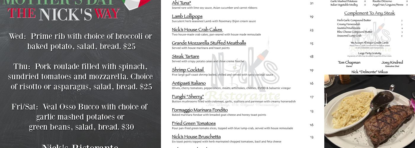 Nick's Ristorante Menu
