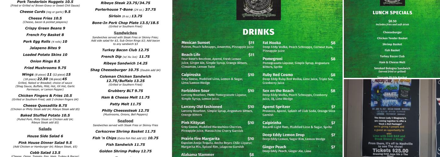 Shagnasty’s Grubbery & Pour House Menu